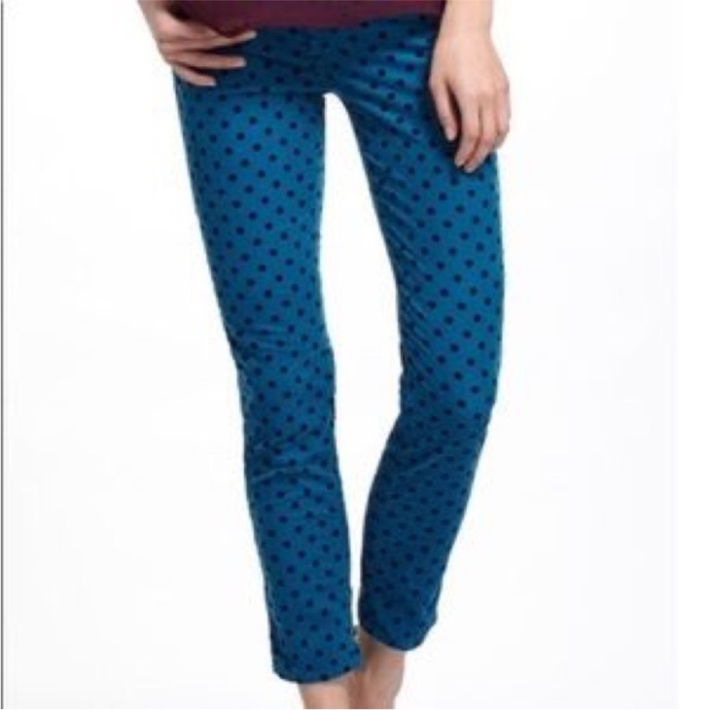 AG Adriano Goldschmied Teal Polka Dot Cropped Pants the Stevie cut flattering